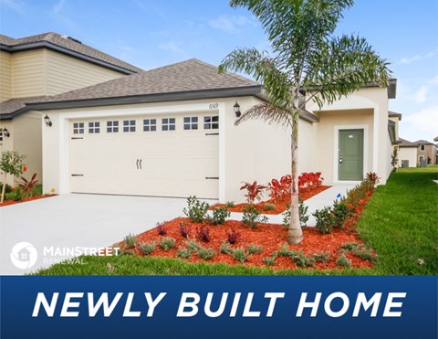 a new build home with a palm tree in the front yard